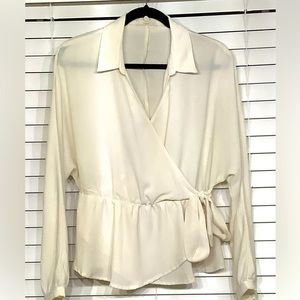 Entro cream faux wrap blouse size M